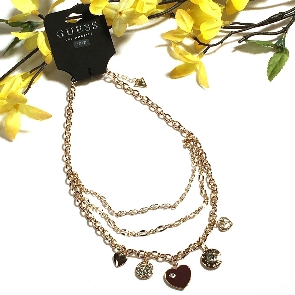 𝅺3/$29! GUESS Long Statement Charm Necklace Hearts